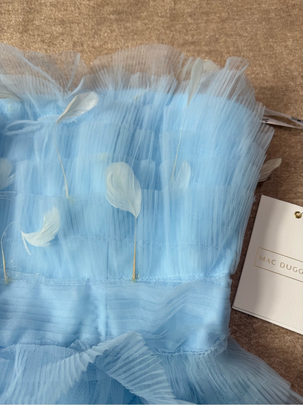 Mac Duggal 20529 Powder Blue Feather Strapless Tulle Fit & Flare Dress NWT 12 - Picture 13 of 16